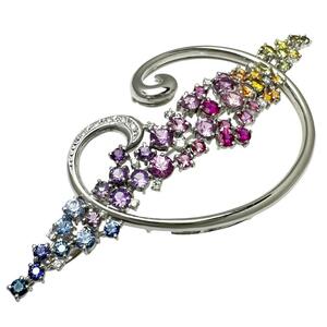  brooch combined use multi sapphire total 9.48ct diamond 0.38ct pendant top K14WG white gold 20.0g lady's 