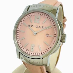 Bvlgari/Bulgari Solo Tempo ST29S Watch нержавеющая сталь/кожаный кварц розовый циферблат.