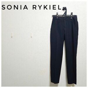 美品　SONIA RYKIEL　スラックス　センタープレス　パンツ　黒　テーパード　SS　仕事　オフィス　ビジネス　カジュアル