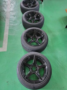 ホイール(メーカー不明)タイヤ付 16インチ8J20set4穴pcd114.3/100マルチ 20550R16 自家塗装品 