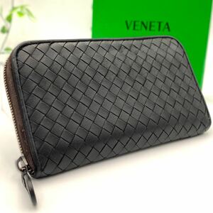 美品 BOTTEGA VENETA ブラック ラウンドファスナー イントレチャート ジッピーウォレット ボッテガヴェネタ 定番