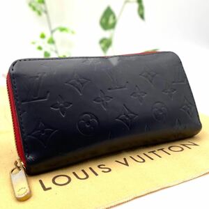 美品 ルイ ヴィトン ヴェルニ ラウンドファスナー 長財布 ブラック レッド 系 モノグラム ビトン ジッピー LOUIS VUITTON