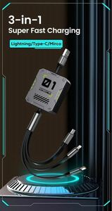 3in1充電ケーブル タイプc usb 100w 1.2m PD対応 急速充電 伸縮タイプ コンパクト Lightning