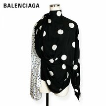 ★激レア/極美品★ BALENCIAGA バレンシアガ 春夏2023年コレクション ドット＆小花柄ドレープ シルク 100％ 変形ブラウス 34 S イタリア製_画像1