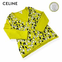 ★大きいサイズ/美品/高級生地★ CELINE セリーヌ シルク＆ウールニット切り替え ペンギン柄 ヴィンテージ カーディガン 46 XXL イタリア製_画像1