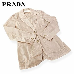 ★激レア★ PRADA プラダ テーラードジャケット ナイロン 光沢 シングル 薄手 ピンクベージュ レディース サイズ38(Sサイズ) イタリア製