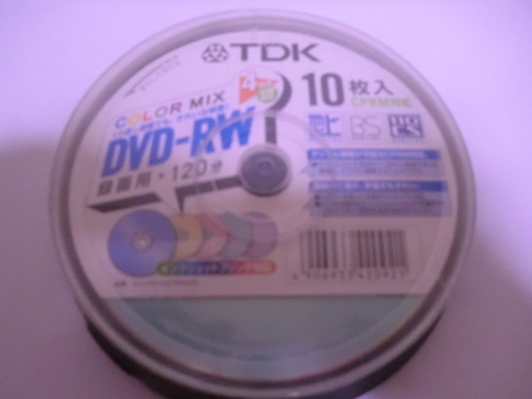 送料無料　保管品　未開封　TDK DVD-RW 　１０枚 COLOR MIX 録画用　地デジ録画（CPRM対応）　　パッケージ破有