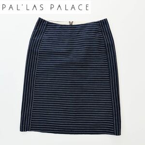 Pal'las Palace パラスパレス ストライプ切替インディゴスカート 3 L ネップコットン バックジップスカート 愛染め ひざ丈スカート