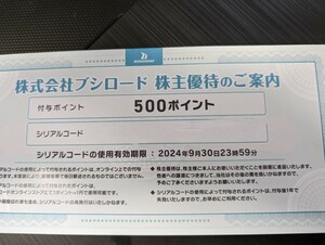 ブシロード 株主優待 2024/9/30まで　500円分