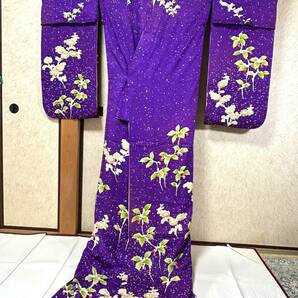 ★希少★  京都  舞妓衣装  引きずり   下衣付振袖   紫色地   雪降り南天模様の画像2