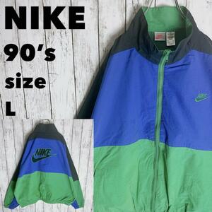 90s【NIKE】ナイキ L ナイロンジャケット 銀タグ スウッシュロゴ刺繍古着