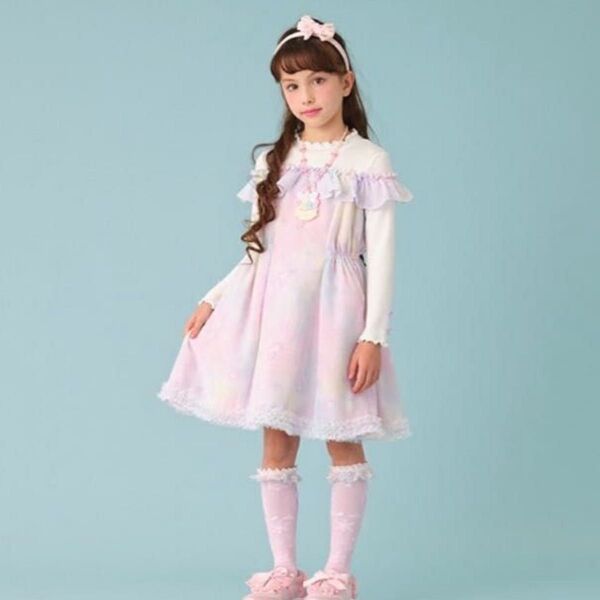 メゾピアノ ユニコーン総柄シフォン切り替えワンピース 130