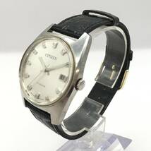 ○B12-84 CITIZEN/シチズン 3針 Date デイト メンズ 手巻き 腕時計 レザーベルト 4-820908 K 稼働品_画像1