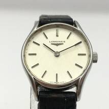 ○H12-59 LONGINES/ロンジン 2針 レディース 手巻き 腕時計 レザーベルト 稼働品_画像3