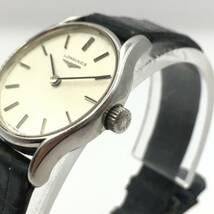 ○H12-59 LONGINES/ロンジン 2針 レディース 手巻き 腕時計 レザーベルト 稼働品_画像4