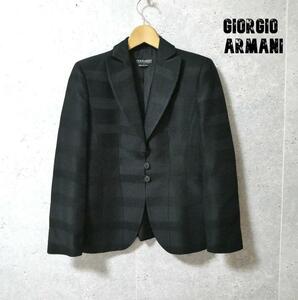 美品 GIORGIO ARMANI ジョルジオアルマーニ サイズ38 ブラック シングル 3B テーラードジャケット 太ボーダー柄 シルク混