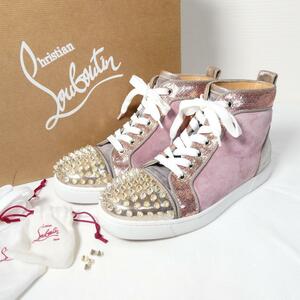 極美品 Christian Louboutin クリスチャンルブタン サイズ36 23㎝ ピンク スパイク ハイカット スニーカー スエード レザー