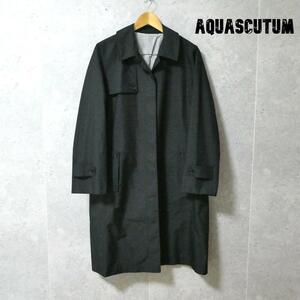 美品 Aquascutum アクアスキュータム サイズ5S ブラック ブラック ロングコート トレンチコート バルマカーンコート ポリウレタン加工