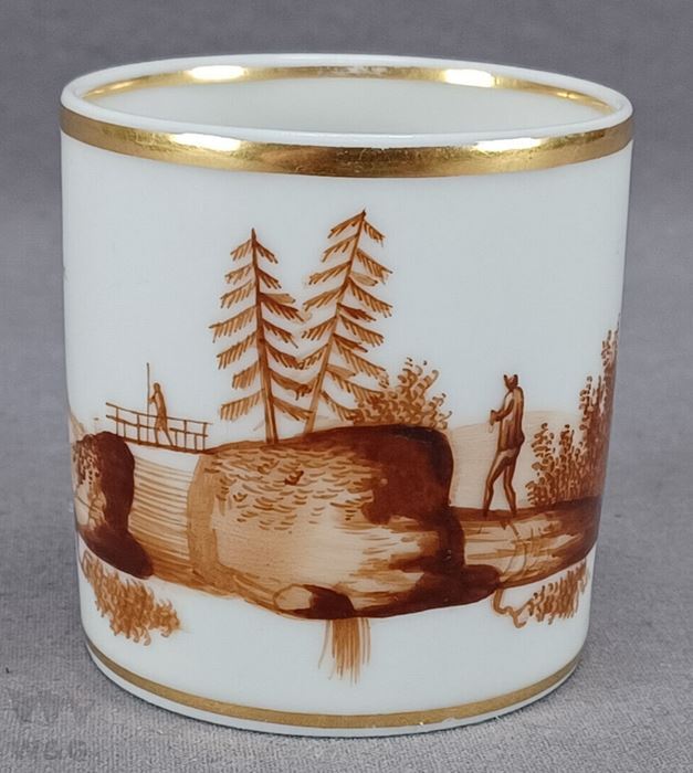 老巴黎手绘棕褐色风景人物和金色咖啡杯 C1790-1810, 古董, 收藏, 杂货, 其他的