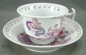 イギリス手彩色母子紫光沢ティーカップ＆ソーサー C1815-1824