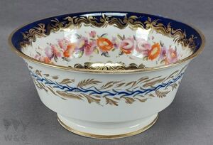 コールポートパターン500 手描き花柄コバルト＆ゴールド廃ボウル C.1810-1815