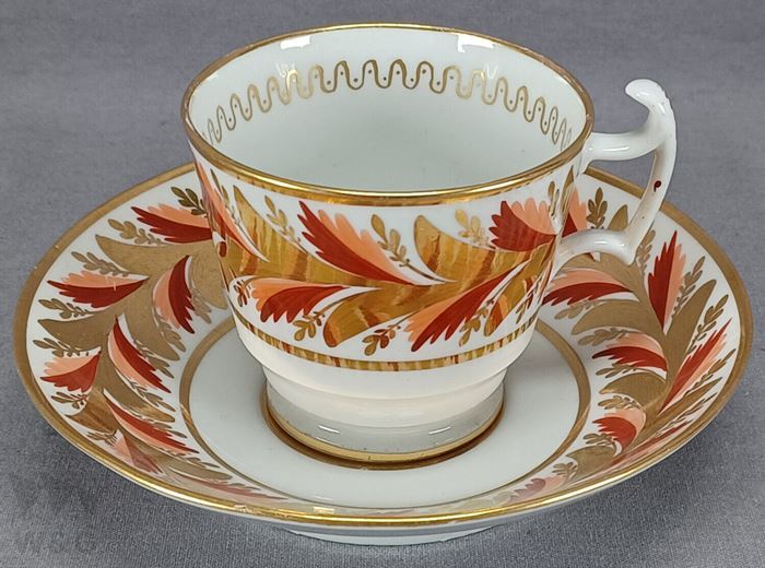 Coalport 约 1810 年手绘红色装饰镀金咖啡杯和碟, 古董, 收藏, 杂货, 其他的