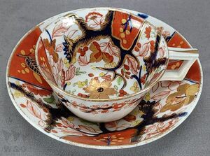 ダービー手描き伊万里様式 花柄ティーカップ＆ソーサー 1806-1825年頃 A