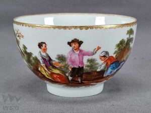 希少18世紀スイス チューリッヒ手描き家庭風景磁器ティーカップ