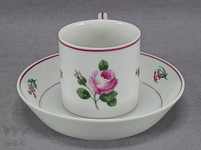 अर्न्स्ट वालिस टर्नटेप्लिट्ज़ हाथ से पेंट किया हुआ गुलाबी गुलाब कॉफी कप और तश्तरी 1903-1921, एंटीक, संग्रह, विविध वस्तुएं, अन्य