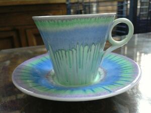 シェルリーアールデコ調コーヒーカップ＆ソーサー 青紫ドリップ リーゼント型