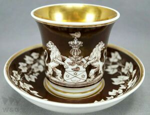 KPM Berlin Crest Iva Brown &amp; Gold Cup &amp; Buster C. 1844-1847