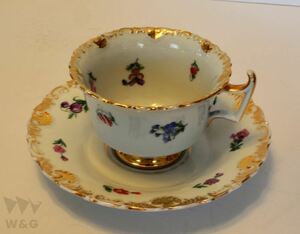 C1800S MEISSEN ブルークロスソード フラワーズ レイズドゴールド デコール セット カップ＆ソーサー