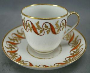 Art hand Auction Derby Pattern 500 Handbemalte Kaffeetasse und Untertasse aus Orange und Blattgold, C1784-1806, Antiquität, Sammlung, verschiedene Waren, Andere