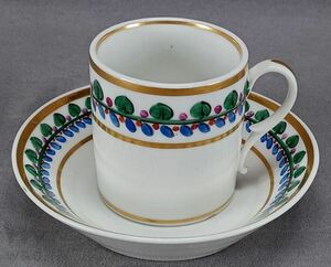 オールドパリ 青紫赤緑花金コーヒーカップ＆ソーサー C.1815-1830 B