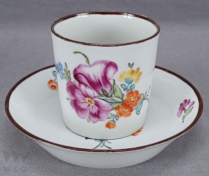 18世紀 リンバッハ ドイツ 手描き 花柄 コーヒーカップ&ソーサー C.1787-1797, アンティーク, コレクション, 雑貨, その他