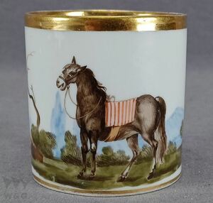 Art hand Auction 磁器 手描き ホース風景 コーヒーカップ C.1800-1820, アンティーク, コレクション, 雑貨, その他