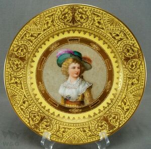 ヴェーセナードレスデン 手描き黄色盛り金ブロンド貴婦人肖像皿
