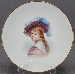 19世紀 パリ 手描き サイン ジョルジュポワトヴァン ルネサンス貴婦人 プレート B