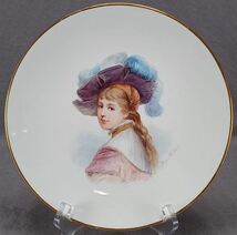 19世紀 パリ 手描き サイン ジョルジュポワトヴァン ルネサンス貴婦人 プレート B_画像1
