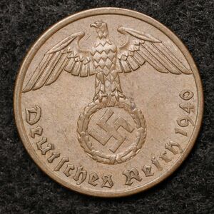 KM#89【ナチス鉤十字】ドイツ第三帝国 1ライヒスペニヒ銅貨（1940）ベルリン製造[E1187]コイン