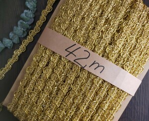 【42ｍ】まとめ反売り巾【1ｃｍ】ゴールド色リボンブレード金糸ブレードトリムハンドメイド素材リボンテープDIYcc19-1229-01