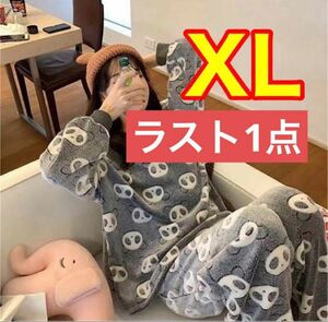 パジャマ もこもこ 長袖 ルームウェア 韓国 パンダ 総柄 白黒 XL 秋冬 部屋着 発熱 ゆったり