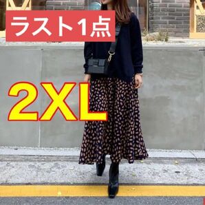 【ラスト1点】ロングワンピース ドッキングワンピース 一体型 シフォン 春 花柄 花びら2XL ロング