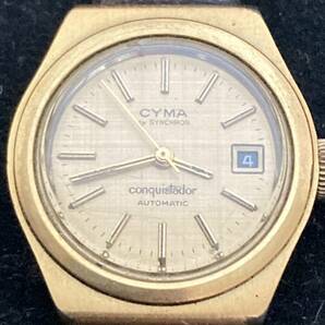 動作品 CYMA conquistador AUTOMATIC by SYNCHRON シーマ シンクロン 自動巻き 腕時計 ゴールドカラー レディース 現状品 稼働の画像2