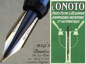 ◆パーツ◆ 1920年代製 オノト・デラル万年筆 14金F ロンドン ◆1920’s Onoto de la Rue 14 ct F nib London◆