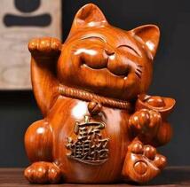人気推薦 新作の花梨木彫 可愛い招き猫 玄関、客間の置物 招財_画像1
