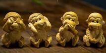 黄楊木彫り彫刻猿の置物四猿_画像1