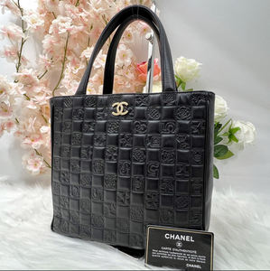 1円スタート シャネル CHANEL ラムスキン アイコンライン トートバッグ ブラック 黒 ゴールド金具 ギャランティカード有り 