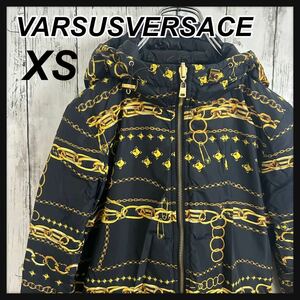 Versace ヴェルサーチダウンジャケット リバーシブル ブラック レディース XS 総柄 フーディ