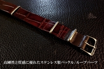 ◆Leather NATO G10Strap◆高品質国産本革クロコ型押しカーフ バーガンディ カスタムオーダー(ラグ幅/BUCKLE COLOR) 受注生産 腕時計ベルト_画像3